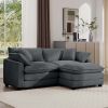Corduroy Two-Seater Sofa with 1 Footrest, L-Shaped 2-Seater Sofa with Ottoman for Small Living Spaces, Grey Corduroy Sofa