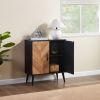 Accent Cabinet with Adjustable Shelf, Kitchen Storage Cabinet with Herringbone Design, Black Sideboard for Living Room, Kitchen, Entryway