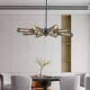 Modern Industrial Sputnik Chandelier, 8-Light Black and Gold Metal Pendant Light with Mesh Shades, E26 Base, Adjustable Height for Dining Room