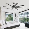 76 Inch Ceiling Fan with 18W Dimmable LED Light Remote Control 8 Solid Wood Blades Black for Living Room