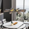 Modern Industrial Sputnik Chandelier, 8-Light Black and Gold Metal Pendant Light with Mesh Shades, E26 Base, Adjustable Height for Dining Room