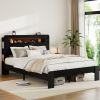 Bed Frame Full Size, Wood Platform Bed Frame with Storage LED Light Headboard and 2 USB , Noise Free,No Box Spring Needed and Easy Assembly Tool