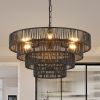 Rustic 4-Tier Black Hemp Rope Chandelier with 6 E12 Sockets, UL Listed Hardwired Pendant Light