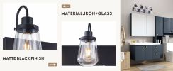 Indoor Modern Bedroom Wall Lamp In Matte Black, Iron Clear Glass Shade,4-Lights E26 Bulb Bathroom Vanity Light