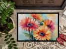 NEW Gerbera Daisies in Watercolor Doormat Front Door Mat Indoor Outdoor Rugs for Entryway, Non Slip Washable Low Pile, 18H X 27W