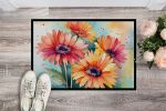 NEW Gerbera Daisies in Watercolor Doormat Front Door Mat Indoor Outdoor Rugs for Entryway, Non Slip Washable Low Pile, 18H X 27W