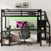 Metal Full Loft Bed with Wardrobe and LED Light, Full Size Loft Bed with L Shaped Desk and USB for Kids Teens Adults