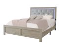 1pc Modern Queen Panel Bed with Headboard Lighting Beige Finish Faux Leather Upholstery Button Tufted Wooden Bedroom Furniture