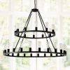 48 Inch Black Extra Large Wagon Wheel Chandelier, 2 Tier 36-Lights(No Include) Farmhouse Industrial Round High Ceiling Pendant Light Adjustable Chain
