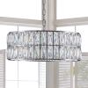 Modern Crystal Drum Chandelier, 6-Light Pendant Lighting Fixture with Silver Metal Frame for Living Room, Dining Room