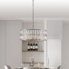 Modern Crystal Drum Chandelier, 6-Light Pendant Lighting Fixture with Silver Metal Frame for Living Room, Dining Room