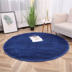 1pc, Non-Slip Silk Fur Plush Indoor Carpet Area Rug for Living Room and Kitchen - Soft and Durable Home Decor and Room Decor (Color: Dark blue, size: Diameter 23.62inch)