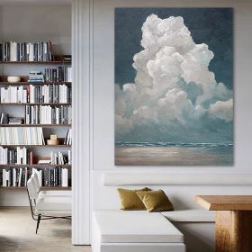 Hand Painted Oil Painting White Cloud Textured Wall Art Blue Sky Painting Cloud Painting Minimalist Cloud Wall Art White Cloud Art Blue Sky Wall Art N (Style: 1, size: 90x120cm)