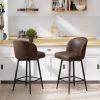 Counter Height Barstool Set of 2, 360° Swivel Upholstered Barstool with Backrest and Metal Feet, 27' Seat Height, PU Leather