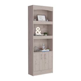 Dozza Bookcase, Three Shelves, Double Door Cabinet, Metal Hardware (Color: Light Gray)