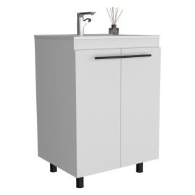 Dustin Free Standing Sink Cabinet, Four Legs, Double Door Cabinet, Two Shelves (Color: White)