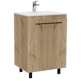 Dustin Free Standing Sink Cabinet, Four Legs, Double Door Cabinet, Two Shelves (Color: Light Oak)