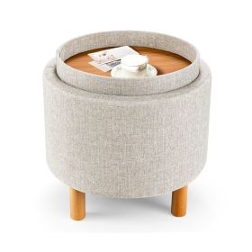 Bedroom Accent Storage Footstool w/ Tray (type: Furniture, Color: Beige)