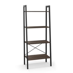 4-Tier Bookshelf with Metal Frame and Adjustable Foot Pads (Color: Oak)