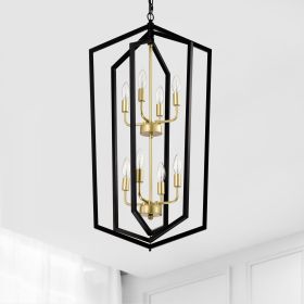 8-Light Lantern Tired Farmhouse Ceiling Hanging Light Black Chandelier Metal Modern Pendant Light Fixtures for Kitchen Island Dining Room Living Room (Color: as Pic)