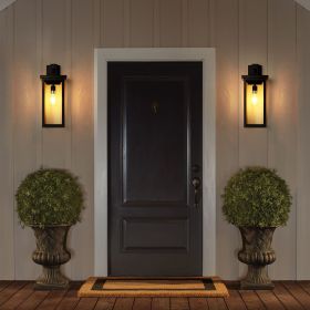 Set of 2 Modern Outdoor Wall Lanterns with Black Metal Frame and Clear Glass, Ambient light sensors,Weatherproof Wall Sconces for Porch, Garage (Color: as Pic)