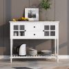 Sideboard Console Table with Bottom Shelf,Farmhouse Wood/Glass Buffet Storage Cabinet Living Room