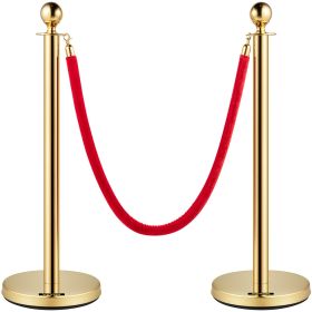 VEVOR Velvet Ropes and Posts, 5 ft/1.5 m Red Rope, Stainless Steel Gold Stanchion with Ball Top, Red Crowd Control Barrier Used for Theaters, Party (Quantity: 2 pcs)