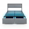 Full/Queen/Twin Size Bed Frame with LED Lights Drawer and Metal Slats