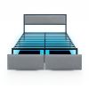 Full/Queen/Twin Size Bed Frame with LED Lights Drawer and Metal Slats