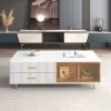 Modern Coffee Table with 2 Glass Door Storage, 4 Drawers, Gold Metal Legs, and Multi-Color Lighting in 47.2''