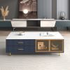 Modern Coffee Table with 2 Glass Door Storage, 4 Drawers, Gold Metal Legs, and Multi-Color Lighting in 47.2''