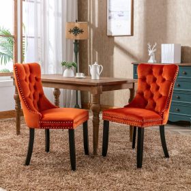 Modern High-end Tufted Solid Wood Contemporary Velvet Upholstered Dining Chair with Wood Legs Nailhead Trim 2-Pcs Set (Material: Velvet, Color: Orange)
