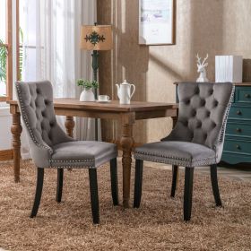 Modern High-end Tufted Solid Wood Contemporary Velvet Upholstered Dining Chair with Wood Legs Nailhead Trim 2-Pcs Set (Material: Velvet, Color: Gray)