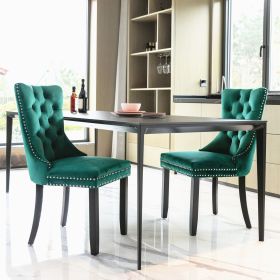 Modern High-end Tufted Solid Wood Contemporary Velvet Upholstered Dining Chair with Wood Legs Nailhead Trim 2-Pcs Set (Material: Velvet, Color: Green)