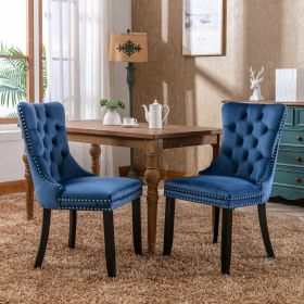 Modern High-end Tufted Solid Wood Contemporary Velvet Upholstered Dining Chair with Wood Legs Nailhead Trim 2-Pcs Set (Material: Velvet, Color: Blue)