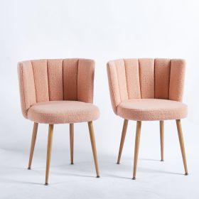 Modern dining chair(set of 2) with iron tube wood color legs, shorthair cushions and comfortable backrest, suitable for dining room, living room, cafe (Material: Fabric, Color: Light beige)