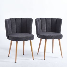 Modern dining chair(set of 2) with iron tube wood color legs, shorthair cushions and comfortable backrest, suitable for dining room, living room, cafe (Material: Fabric, Color: Grey)