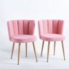 Modern dining chair(set of 2) with iron tube wood color legs, shorthair cushions and comfortable backrest, suitable for dining room, living room, cafe