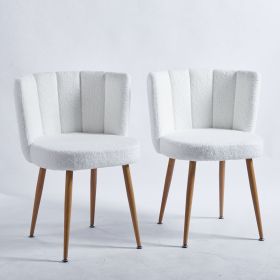 Modern dining chair(set of 2) with iron tube wood color legs, shorthair cushions and comfortable backrest, suitable for dining room, living room, cafe (Material: Fabric, Color: White)