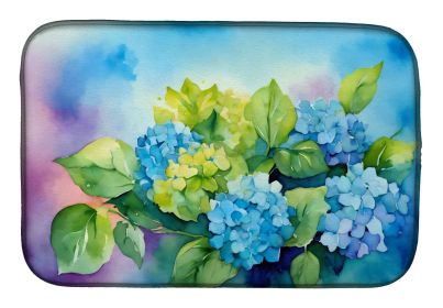 Hydrangeas in Watercolor Dish Drying Mat Absorbent Dish Drying Mat Pad for Kitchen Counter Dish Drainer Mat for Countertop, 14 x 21", Multicolor (Default: Default)
