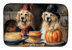 Golden Retriever Fall Kitchen Pumpkins Dish Drying Mat Absorbent Dish Drying Mat Pad for Kitchen Counter Dish Drainer Mat for Countertop, 14 x 21"