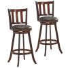 2 Pieces 360 Degree Swivel Wooden Counter Height Bar Stool Set with Cushioned Seat
