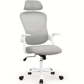 Mesh Ergonomic Office Computer Desk Chair Flip-up Arms Adjustable Headrests Comfortable Lumbar Support For Home Office (Color: Light Gray)