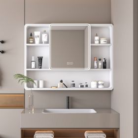 Aluminium Medicine Cabinet Mirror, 35 x 28 Inches Medicine Cabinet with 3 Colors LED Light and Defogging Function (Color: as Pic)