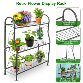 3 Tier Plant Stand Shelf Flower Pot Holder Display Rack 88LBS Utility Storage Organizer (Color: Grey)