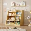 Wooden Toy Storage Organizer Cabinet Kids Bookshelf Children Bookcase Toddler Baby Sling Book Rack Adjustable Shelf for Playroom Bedroom Nursery Hallw