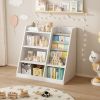 Wooden Toy Storage Organizer Cabinet Kids Bookshelf Children Bookcase Toddler Baby Sling Book Rack Adjustable Shelf for Playroom Bedroom Nursery Hallw