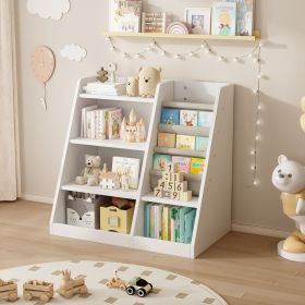 Wooden Toy Storage Organizer Cabinet Kids Bookshelf Children Bookcase Toddler Baby Sling Book Rack Adjustable Shelf for Playroom Bedroom Nursery Hallw (Material: MDF, Color: White)