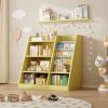 Wooden Toy Storage Organizer Cabinet Kids Bookshelf Children Bookcase Toddler Baby Sling Book Rack Adjustable Shelf for Playroom Bedroom Nursery Hallw