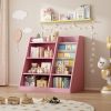 Wooden Toy Storage Organizer Cabinet Kids Bookshelf Children Bookcase Toddler Baby Sling Book Rack Adjustable Shelf for Playroom Bedroom Nursery Hallw